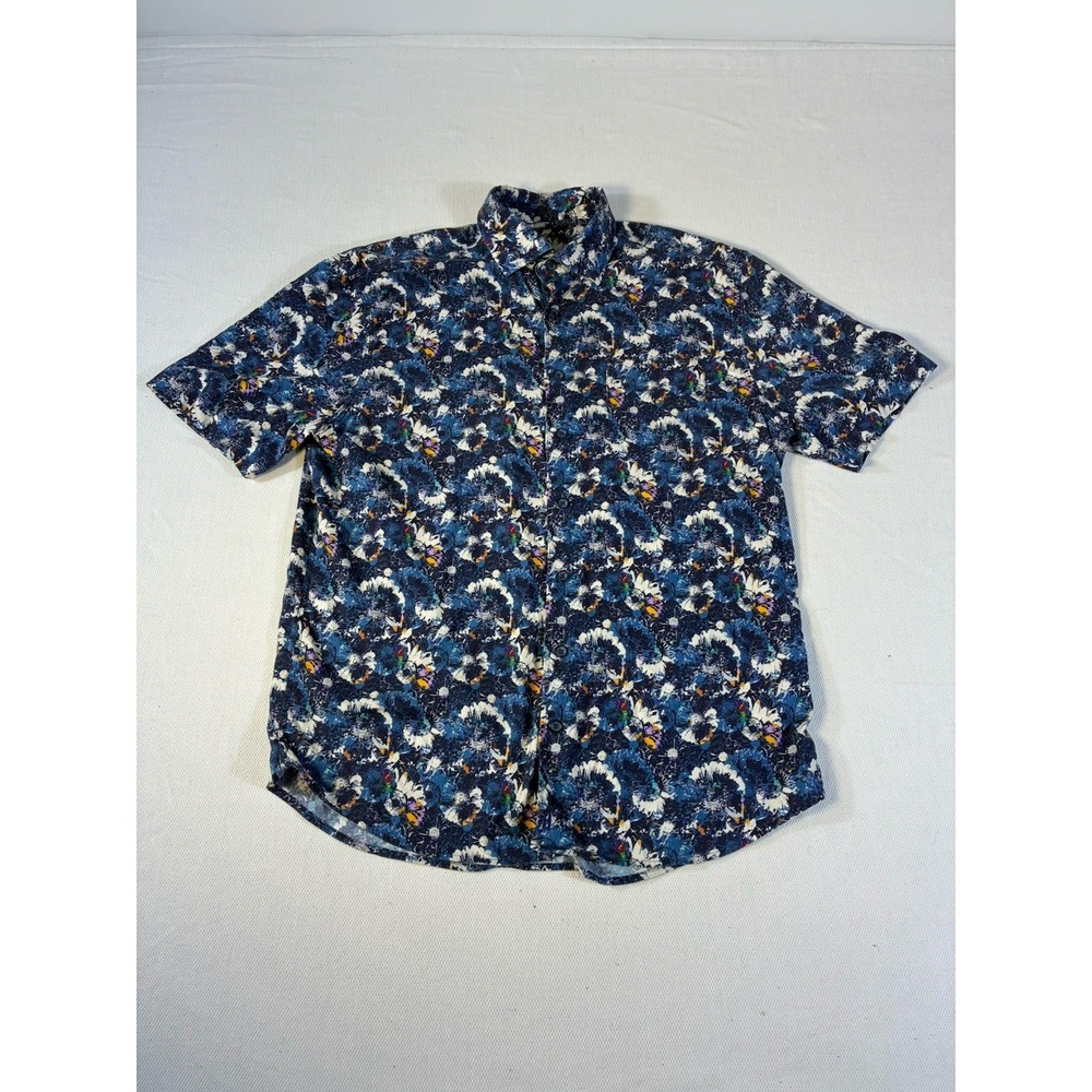 Johnnie-O Keeler Floral Performance Shirt Mens Medium‎ Blue Short Sleeve
